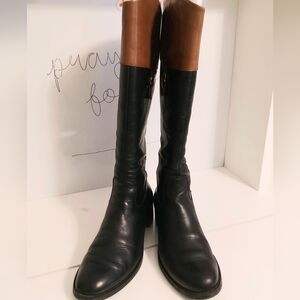 Franco Sarto Black and Brown Knee-High Leather Boots 91/2